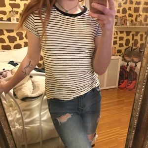 white and black stripped short sleeved top